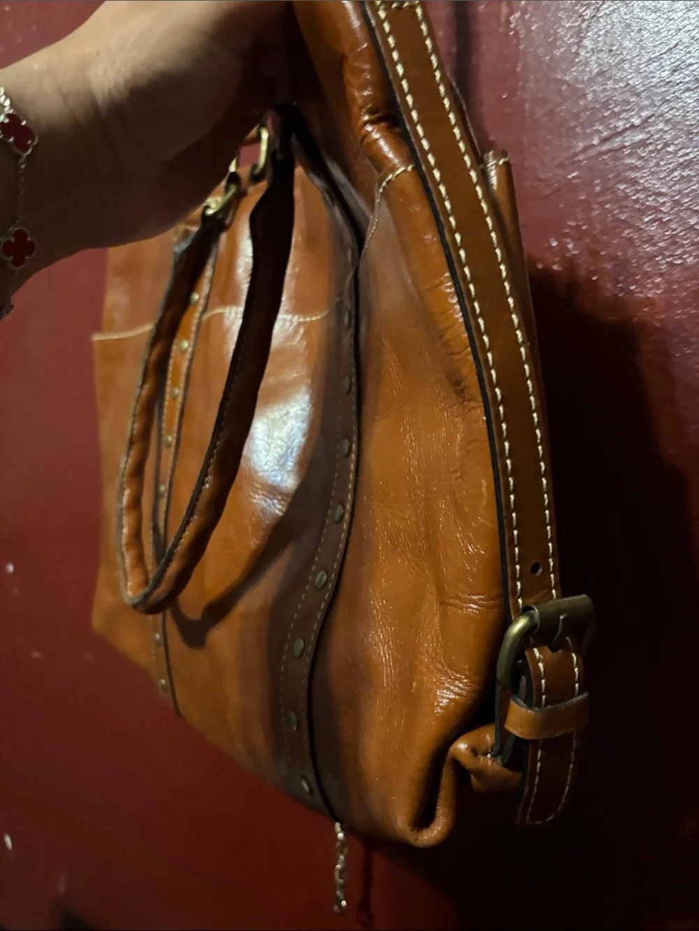 Patricia Nash Cognac Leather Studded Tote